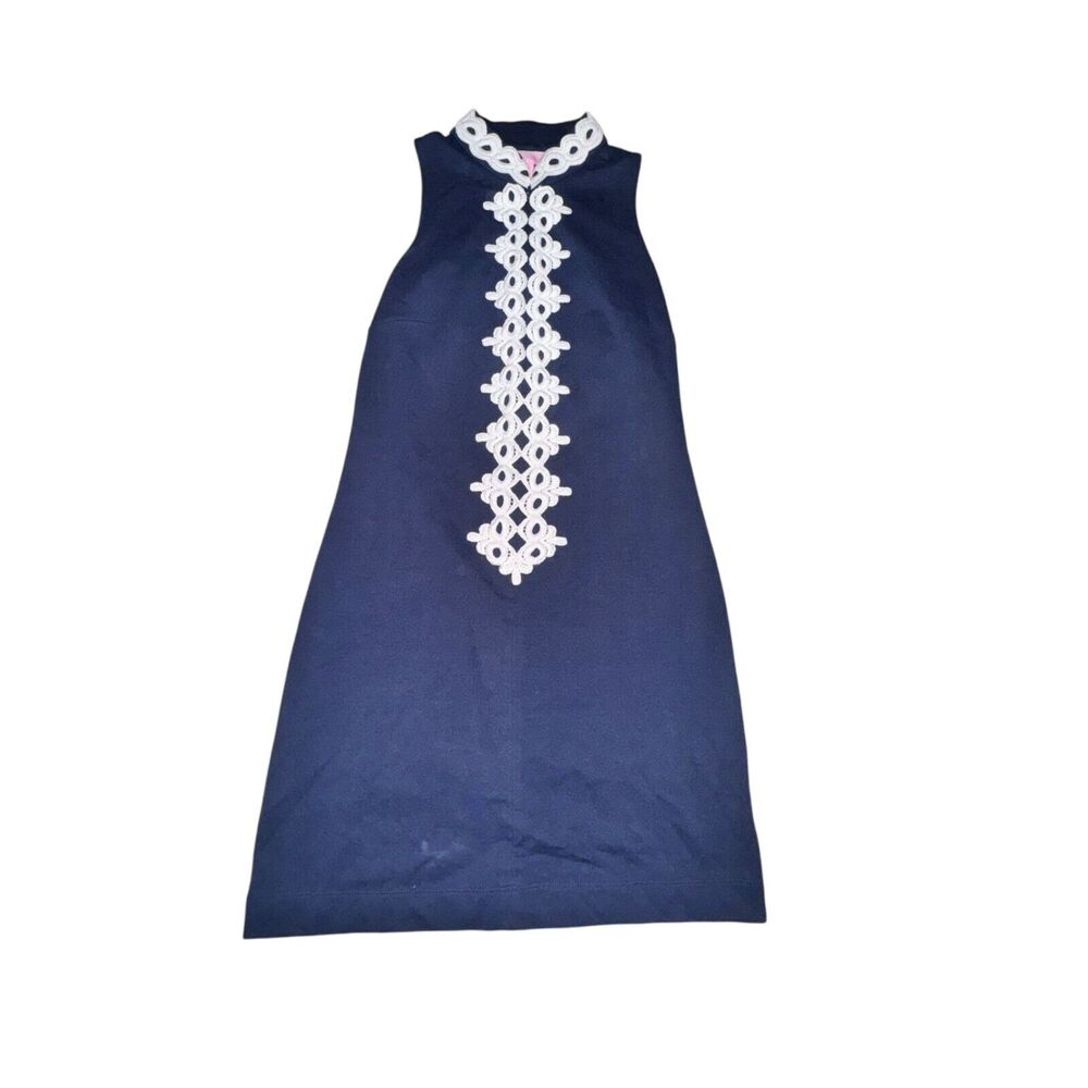 Lilly Pulitzer Calista Shift Dress Women's Size XXS True Navy Zip Front High Nec